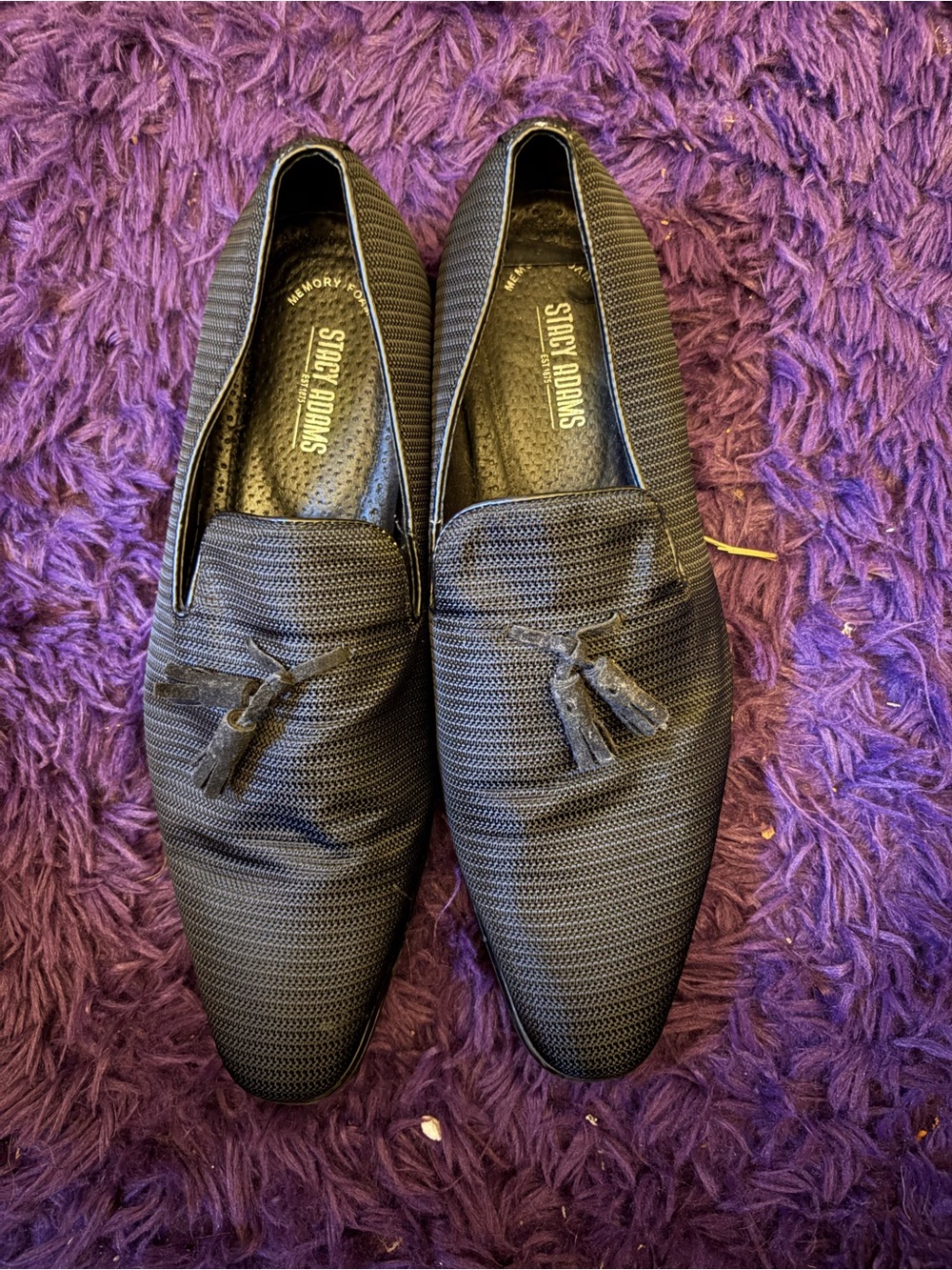 Stacy Adams Black Textured Tassel Slip-On Loafers